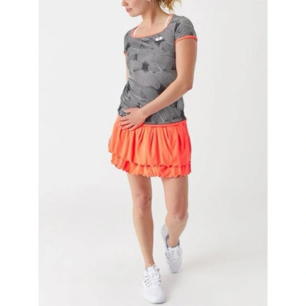 LOTTO Tech Tennis Tee Short Sleeve T-Shirt Black White Orange Trim Size Medium - Picture 7 of 12